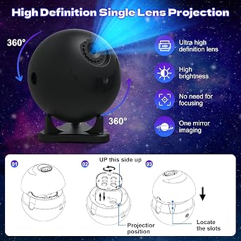 Galaxy Star Projector Night Light, 12 Film Discs, Ultra HD Projection, Whisper-Quiet, USB Powered, Auto Shut-Off