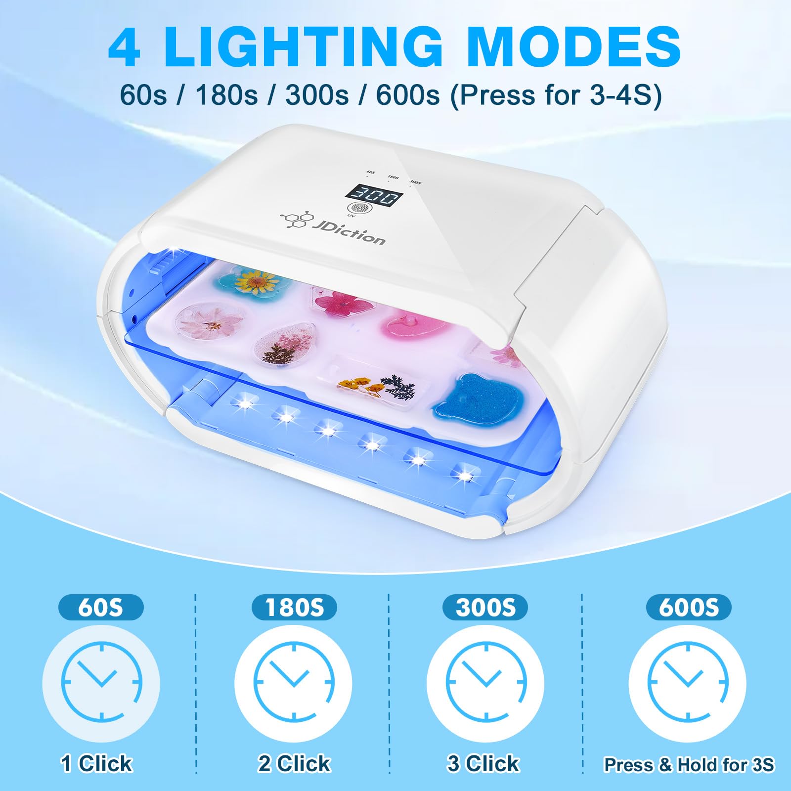 JDiction UV Light for Resin Curing - Wireless Lamp with 48 LED Beads, Long Time Setting (1-10min), Rechargeable 48W for Jewelry Making Crafts - Image 4