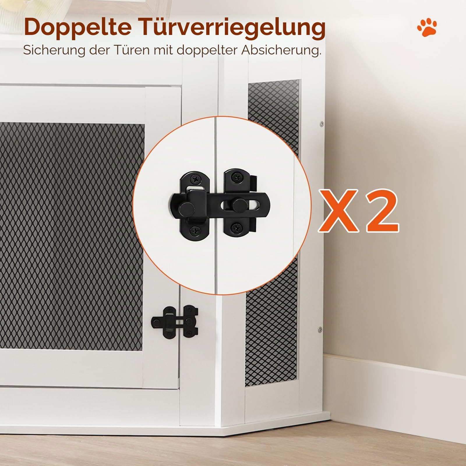 MAHANCRIS Eck Hundekäfig Möbel, Hundebox für Zuhause, im Innenbereich, 113 x 60 x 60 cm, Haustierkäfig für Kleine und Mittelgroße Hunde, Multifunktional, Vintage-Stil, Verwittertes Weiß ADCWT0801