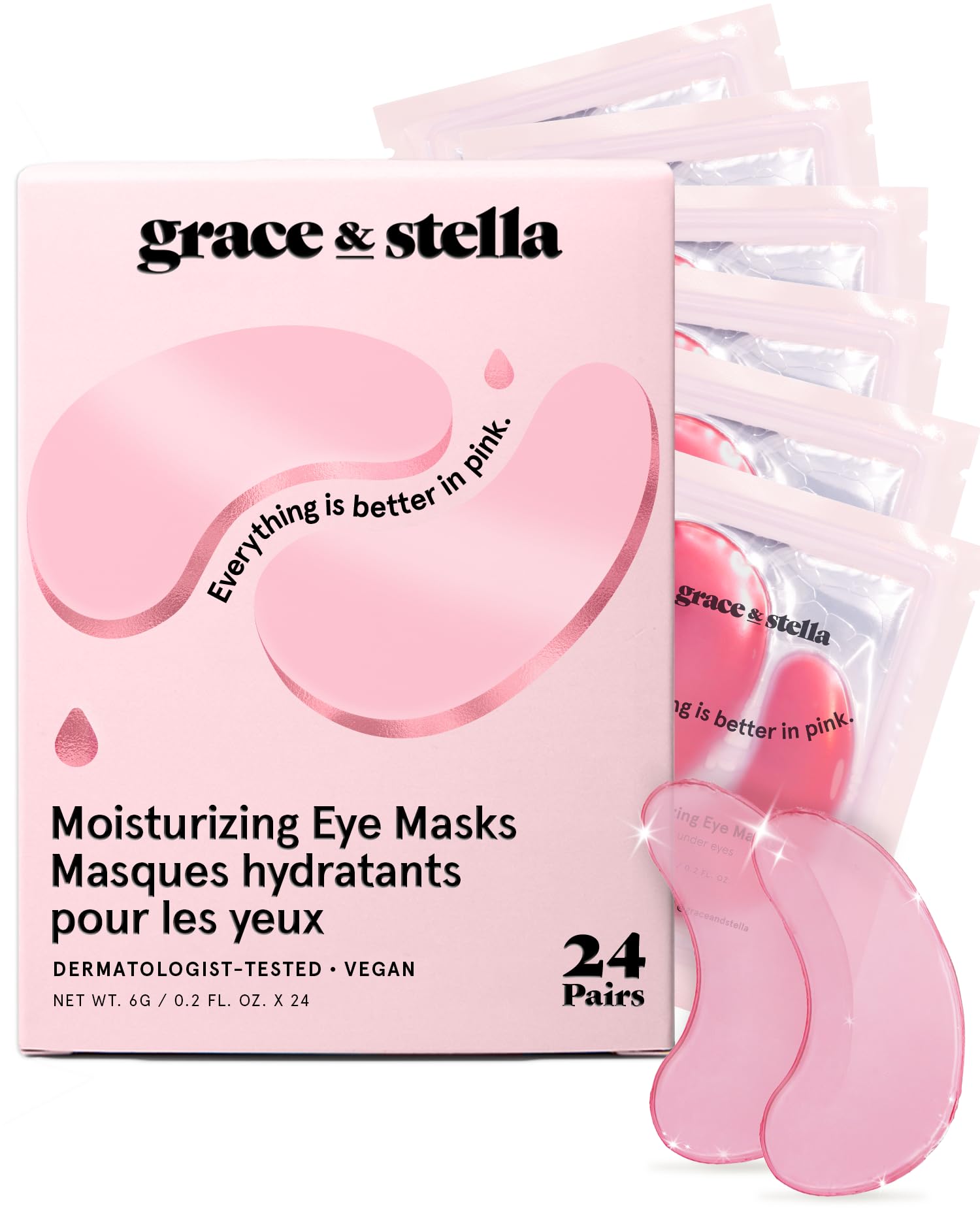 grace & stella Award Winning Under Eye Mask - Travel Essentials - Birthday Gifts for Women - Gel Eye Patches for Dark Circles, Puffy Eyes, Wrinkles, Undereye Bags - Vegan - Self Care (24 Pairs, Pink)