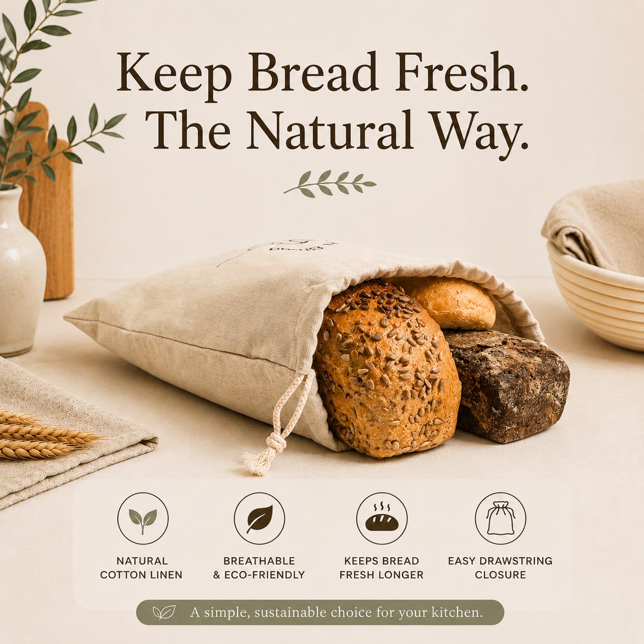 3er-Pack Leinen-Brotbeutel für selbstgemachtes Brot – wiederverwendbare Brotaufbewahrungsbeutel mit Innenfutter – 30,5 x 38,1 cm Sauerteig-Brotbeutel – umweltfreundliches Backzubehör und Geschenke für