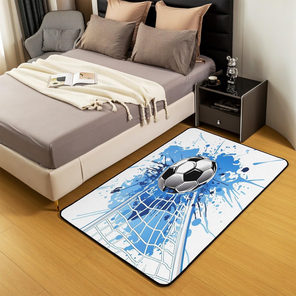 Homemissing Jungen Fußball Teppich 100x150cm Ball Gaming Fußball Küchenteppich für Kinder Mädchen Sport Thema Wohnzimmerteppich Zimmer Dekor