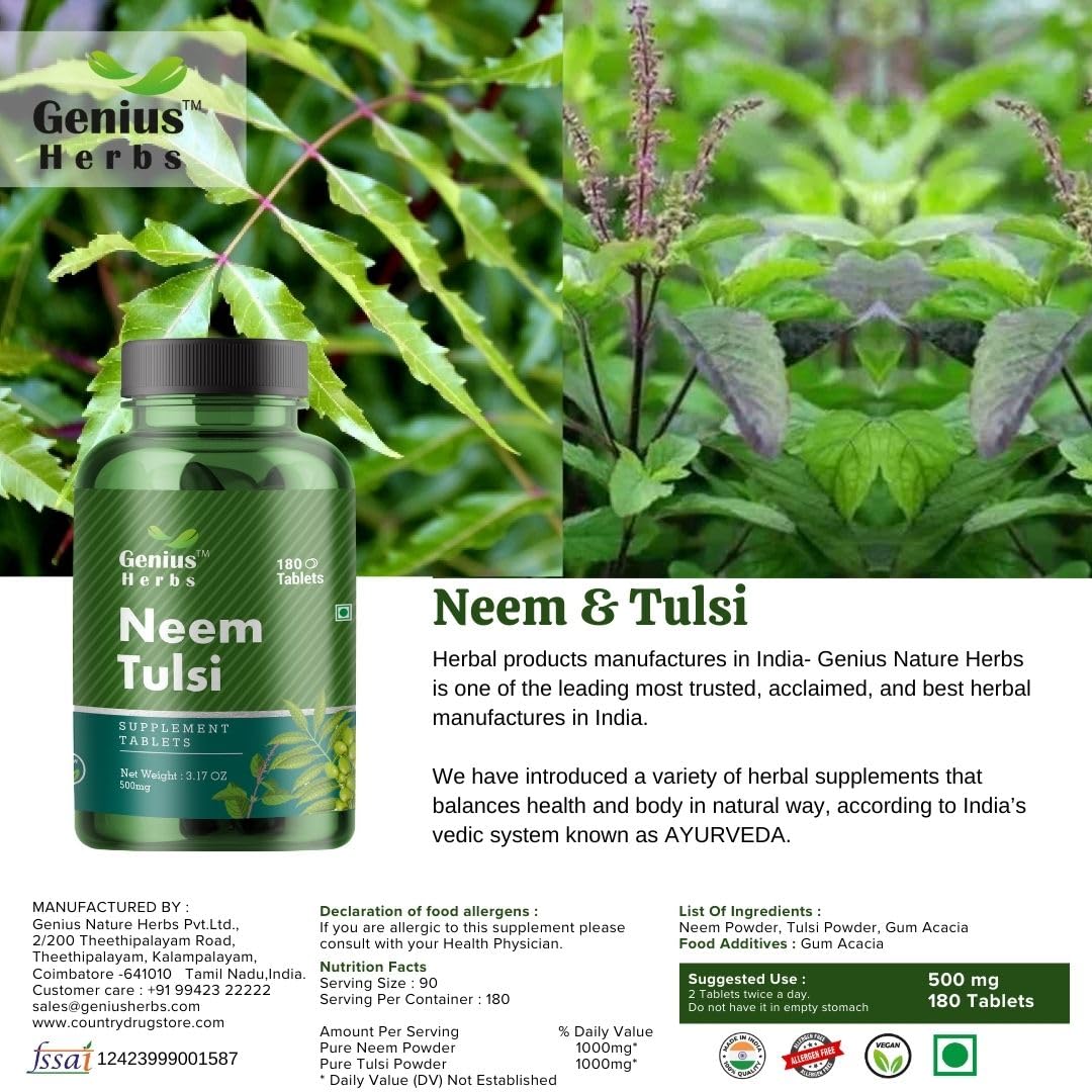 Neem Tulsi Tab - 500mg | Supports Healthy Skin | Promotes Immune System | Aiding in Stress Management | Pack of 1 — Amazon image 5