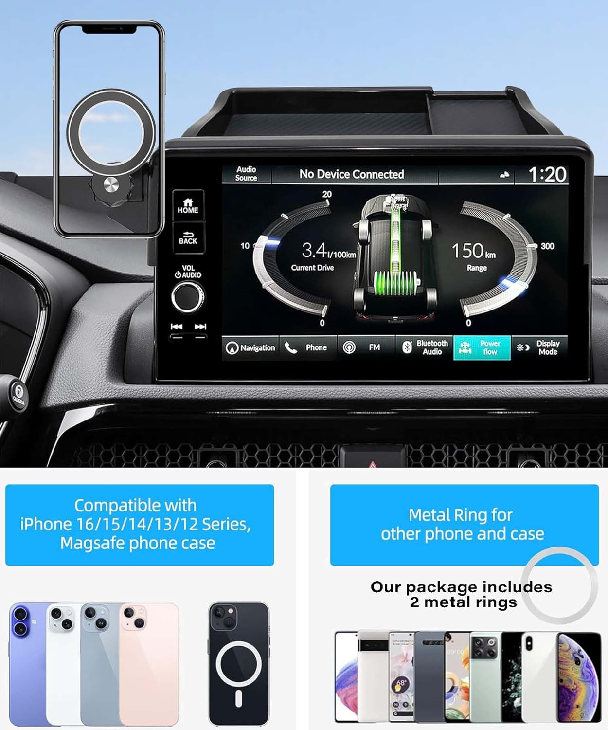 Magnetism Car Phone Holder for 2023 2024 2025 Honda CR-V/CR-V Hybrid Accessories Apply to 7/9 Inch Screen Fixed Clip Magnetic Cell Phone Mount Hands-Free with Dashboard Storage Tray