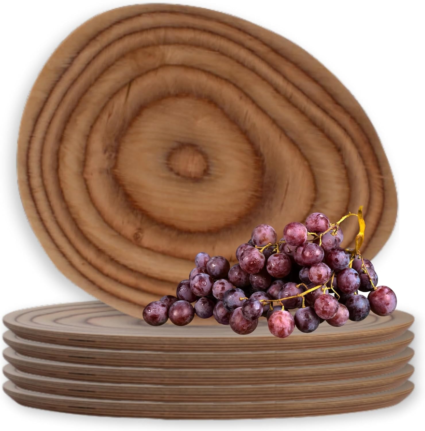Steelite Wooden Snack Appetizer Plates, Creations De La Roca Maritime Marine Grade Birch Water Safe for Food, Upscale Dining, Hospitality Restaurant Use, Charcuterie, Buffet, Entree, 7.5" Round, 6 Pc