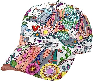 Flower and Cat Baseball Cap for Women Fashionable Adjustable Dad Hat Low Profile Running Hat for Sport Sun Protection Working