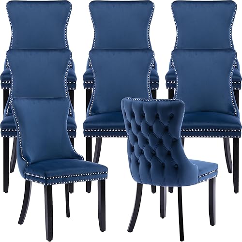 Miniatura 40 de Juego de 2 sillas de cocina y comedor de terciopelo, respaldo exterior capitoné, tapizadas en terciopelo, estructura de madera maciza (celeste, 2