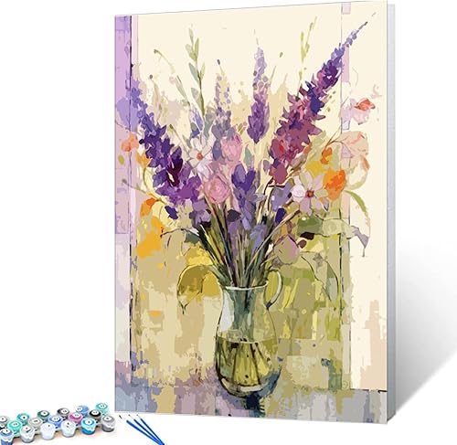 Miniatura 20 de Tucocoo Kits de pintura de girasoles por números con pinceles y pigmento acrílico sobre lienzo para adultos, acuarela abstracta floral