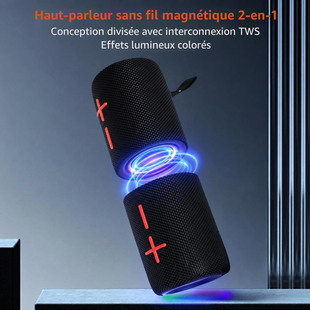 CYBORIS Enceinte Bluetooth puissante 5.3, portable 2-en-1 double, 20W de son puissant, 24h d'autonomie, son surround 360° séparable, appairage TWS,étanche IPX6, pour l'extérieur/La Fête/Voyage/Soirées