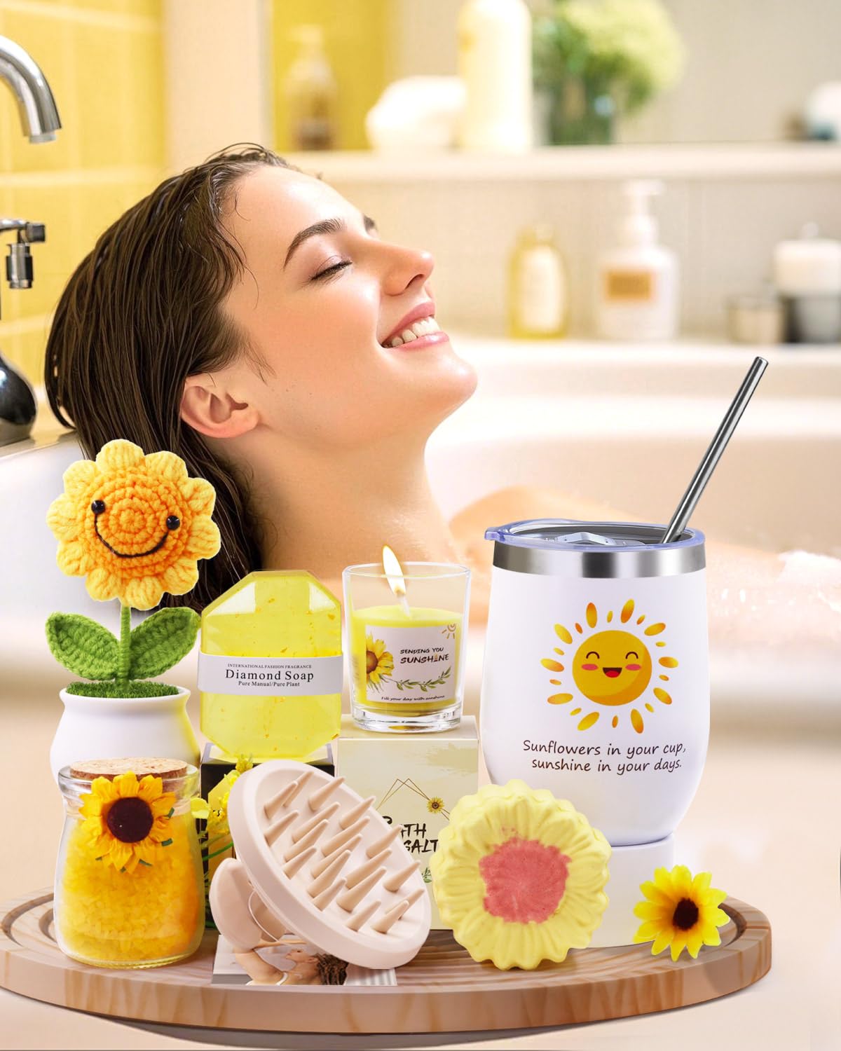 LIVEHITOP Regalo Compleanno Donna, Girasole Regalo Compleanno, Amica, San Valentino, Festa della Mamma, Natale Originale 10PCS Include Tazza Termica Mamma Moglie Figlia Fidanzata Collega
