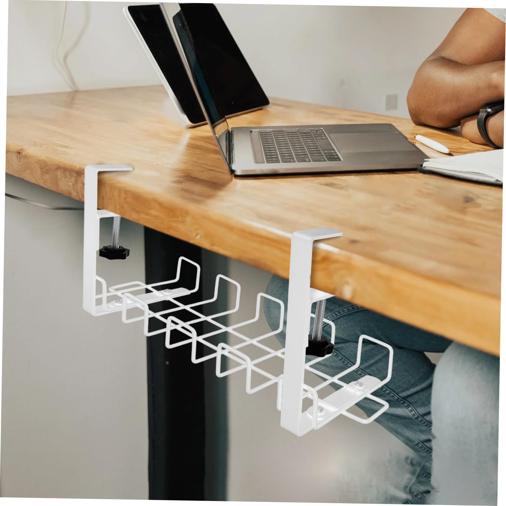 Artibetter Bandeja Organizadora de Cables bajo Escritorio White con Bandeja para Gestión y Almacenamiento de Cables y Alambres para Oficina y Hogar