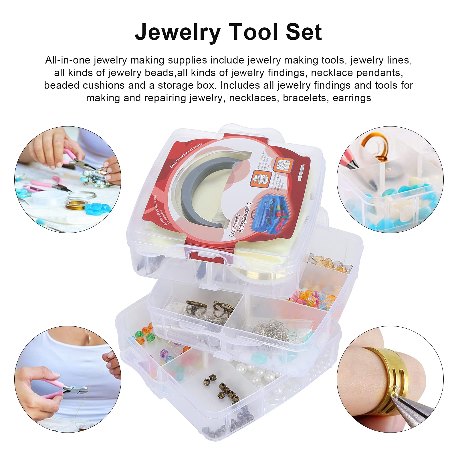Qudinip 804-teiliges Schmuckherstellungszubehör-Set, Komplette Perlenwerkzeuge für die Herstellung von -Halsketten, Armbändern, Ohrringen