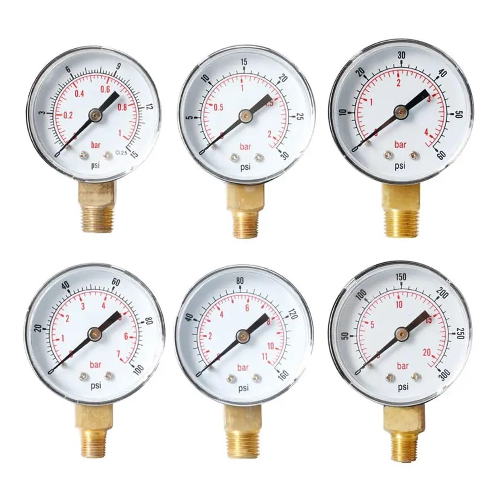 Manómetro para neumáticos, Manómetro de presión de neumáticos Y50 de 52 mm, 1/4 BSPT, Vertical, 15-300 PSI, Multicolor(0-100psi)