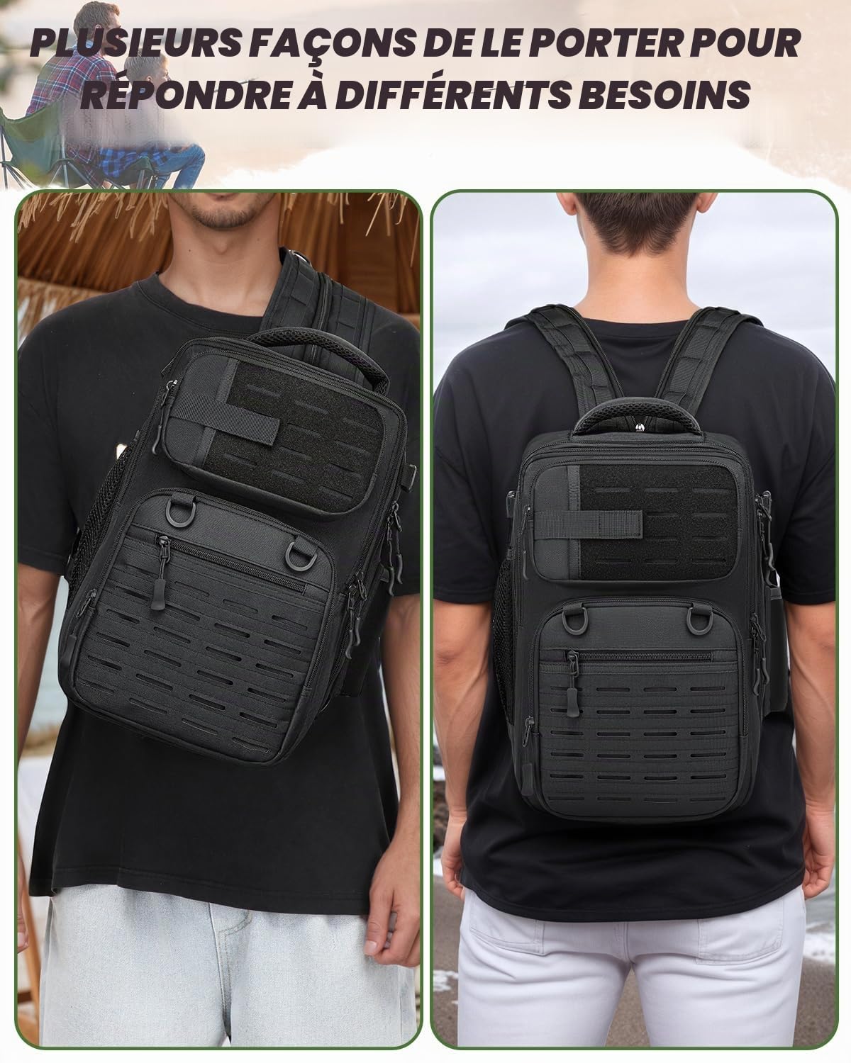 Sac à dos de pêche 2 en 1 avec support pour canne à pêche 25 l Sac à dos tactique Sac à dos militaire pour la pêche et la randonnée