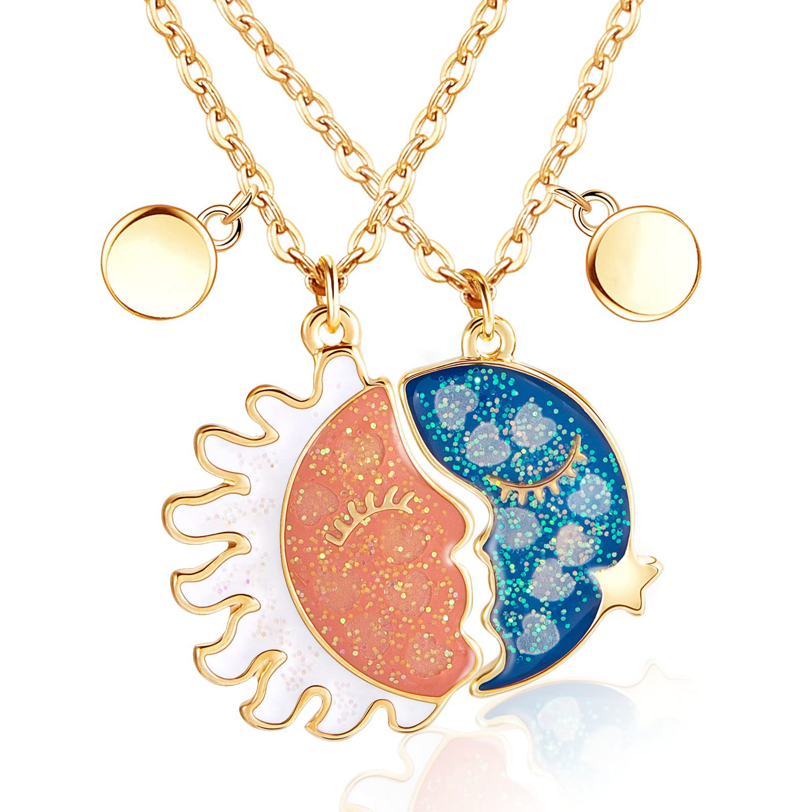 ExceforeExcefore Friendship Necklace for Women, Glow Bff Necklace for 2 Girls Sister, Gold Sun and Moon Necklace Friendship Gift Set for Bff Birthday Graduation
