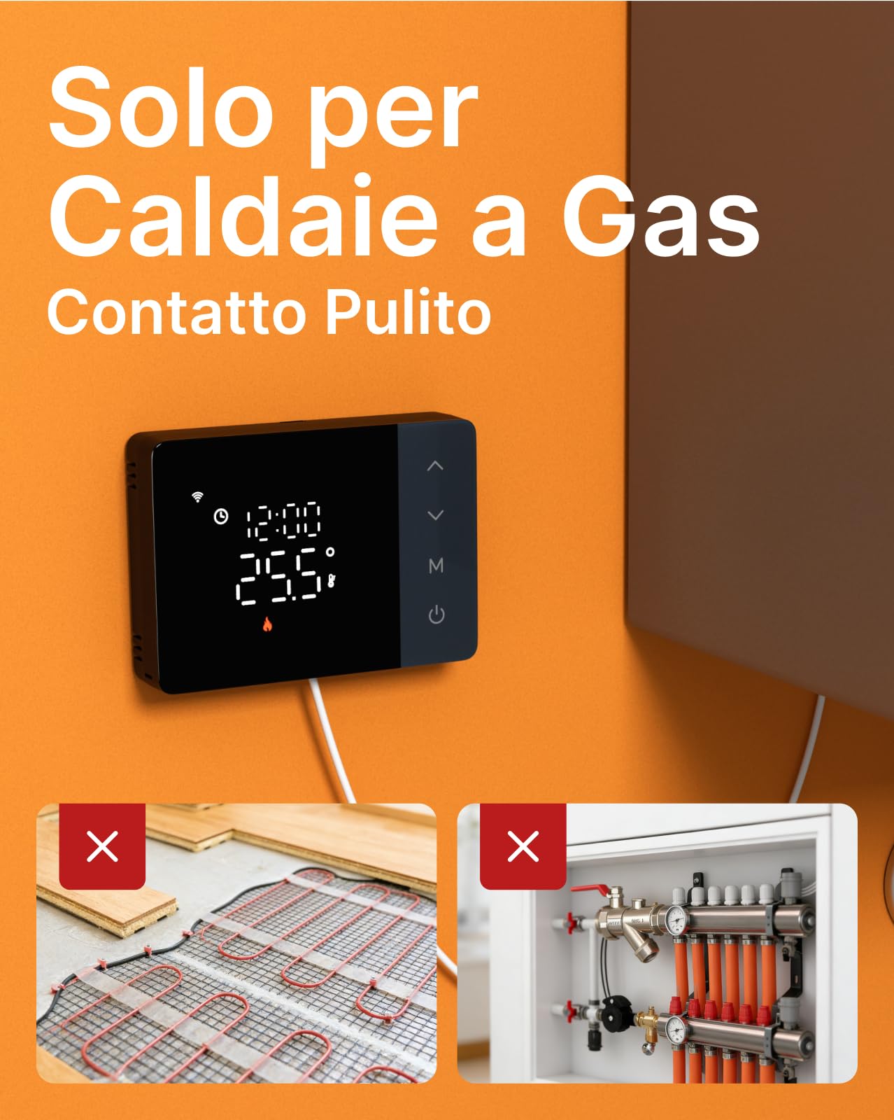 Cronotermostato WiFi a Batteria EZAIoT – Caldaia Gas, Scatola 502/503, Programmazione 7×6, NO/NC, 2.4GHz, Controllo Vocale Alexa/Google, Tuya APP, Nero