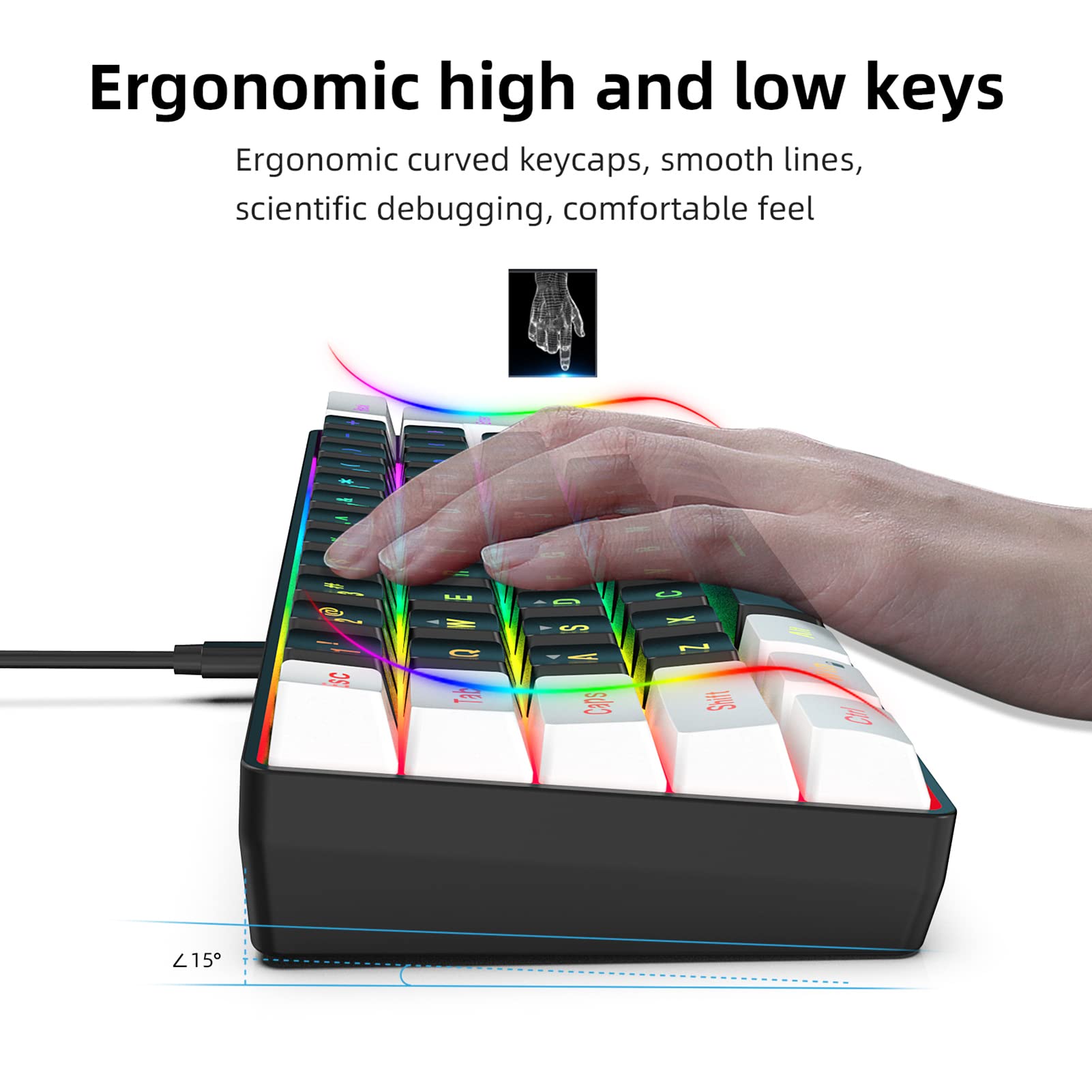 Irfora V700BW+A869 - Kit tastiera e mouse USB per computer con retroilluminazione RGB a 61 tasti + mouse da gioco cablato, illuminazione LED colorata, DPI a 4 livelli, max. 3200 DPI per PC laptop