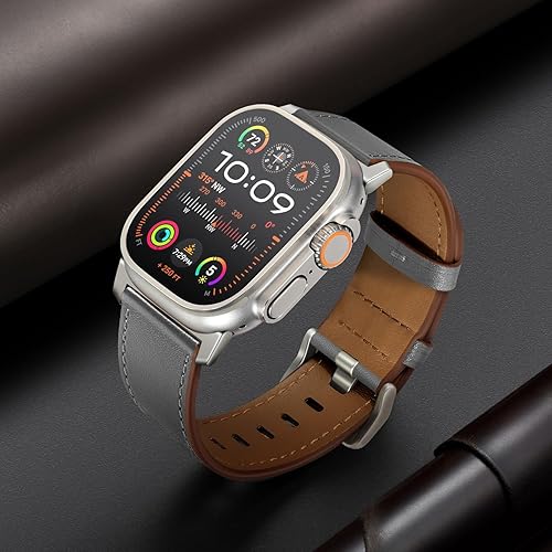 Vista 60 de UUPWPOKT Correa de cuero compatible con Apple Watch Ultra 3/2/1 Band de 1.929 in, 1.811 in, 1.772 in, 1.732 in, 1.654 in, correa de cuero genuino