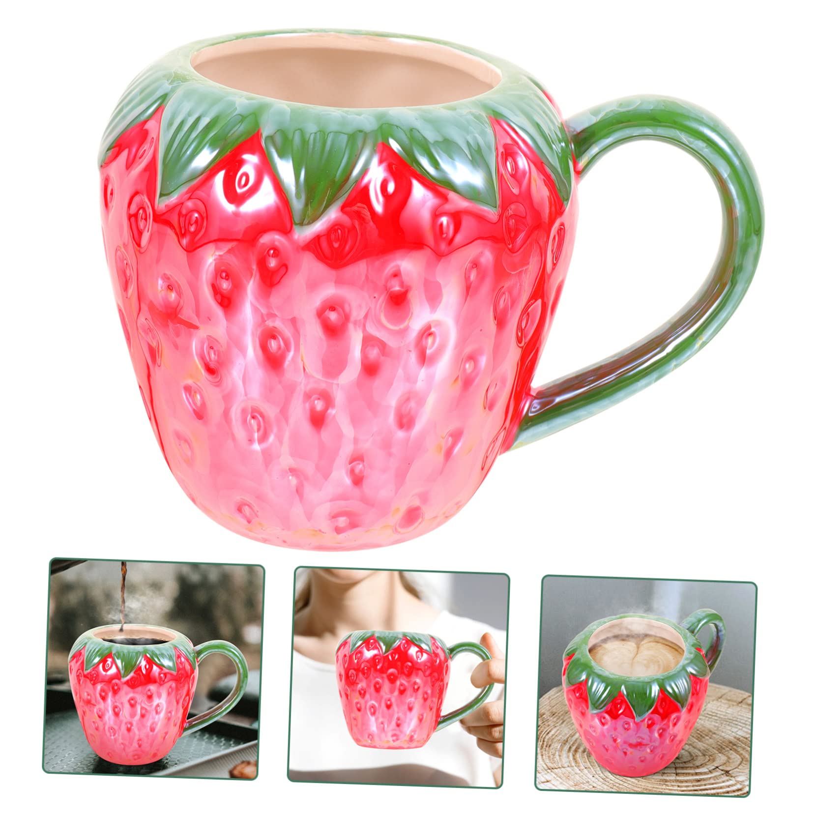 Porcelana Cocina Bebida Desayuno Té Cereal Cerámica Fresa Multi Jugo Sopa portátil Uso Taza Oficina Lindo Latte (15X11X11CMx2pcs)