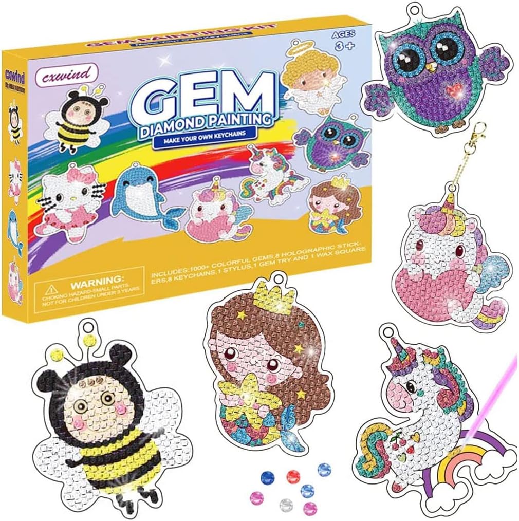 Gem Diamond Painting Kits for Girls - 5D Art Craft Kits for Kids, Make Your Own Diamond Keychains - Gifts for Girls & Toddlers (Ages 3-8), Yellow
