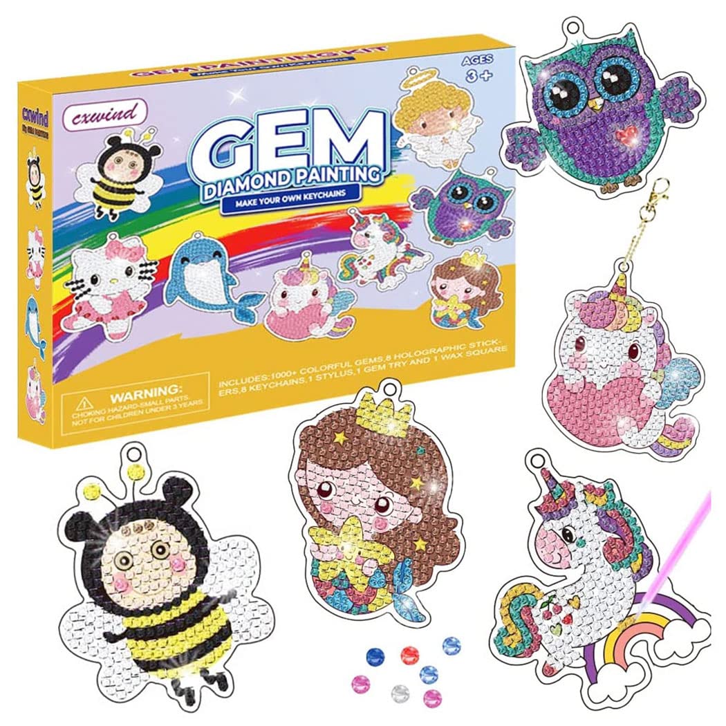 chengxunGem Diamond Painting Kits for Girls - 5D Art Craft Kits for Kids, Make Your Own Diamond Keychains - Gifts for Girls & Toddlers (Ages 3-8), Yellow