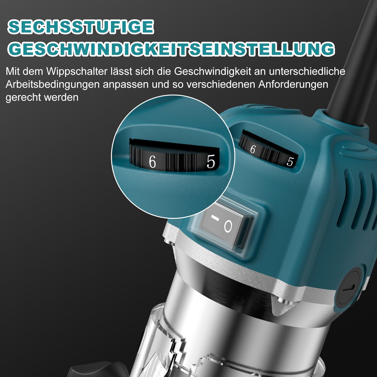 Einhandfräse 800W, 30000 U/min Holzfräse Oberfräse, 6,35mm Durchmesser, Hand Fräsmaschine mit 6 Variable Geschwindigkeite, Kantenfräse für Holz, mit 15 Stück Fräser Set