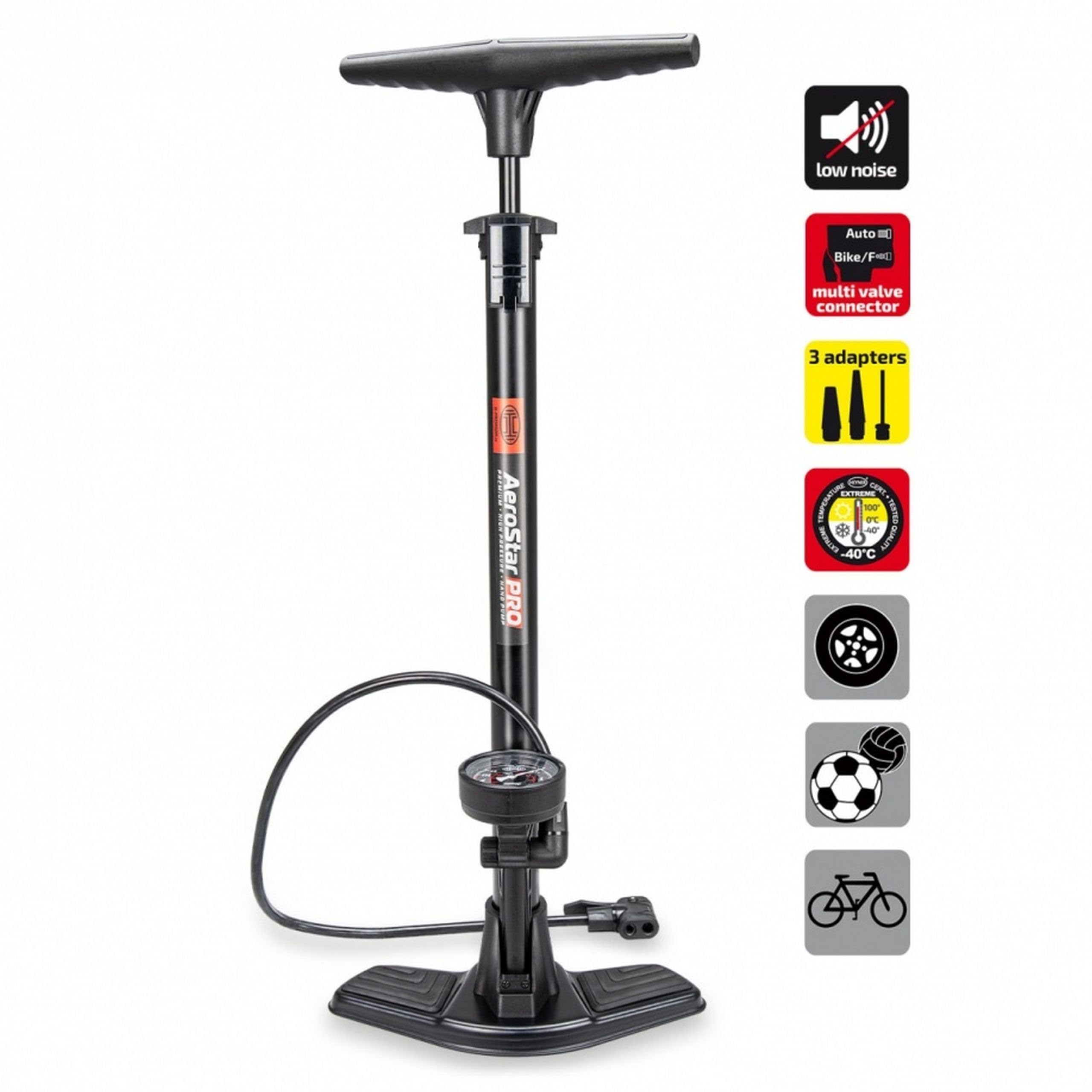 HEYNER Pompka rowerowa z manometrem, wielofunkcyjna, wysokociśnieniowa, 10 barów, 140 PSI H216300