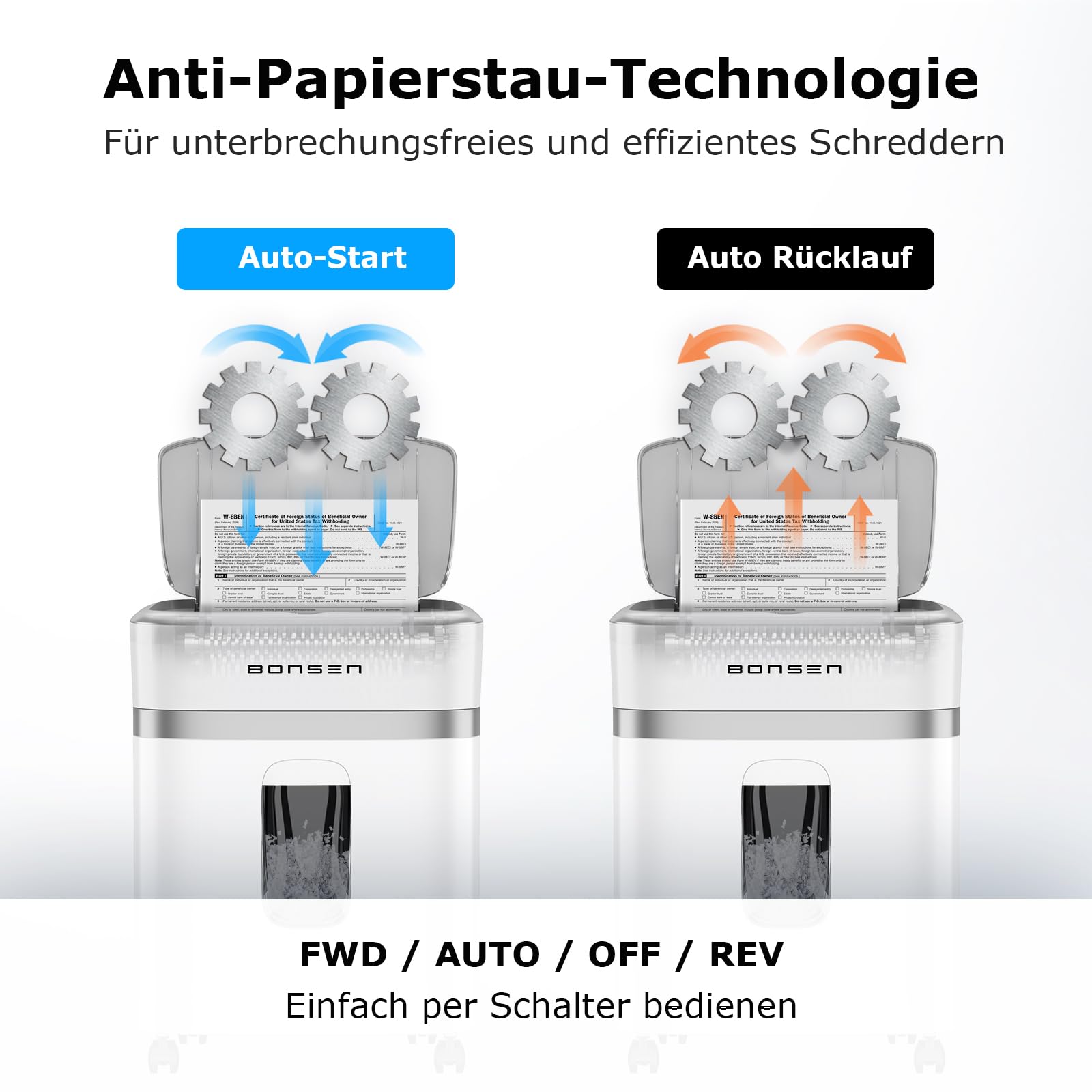 BONSEN Aktenvernichter mit 100 Blatt Auto-Feed, P-4 Mikroschnitt Schredder | leiser ≤60dB mit 30 Min. Dauerbetrieb für Büro und Homeoffice, S9201