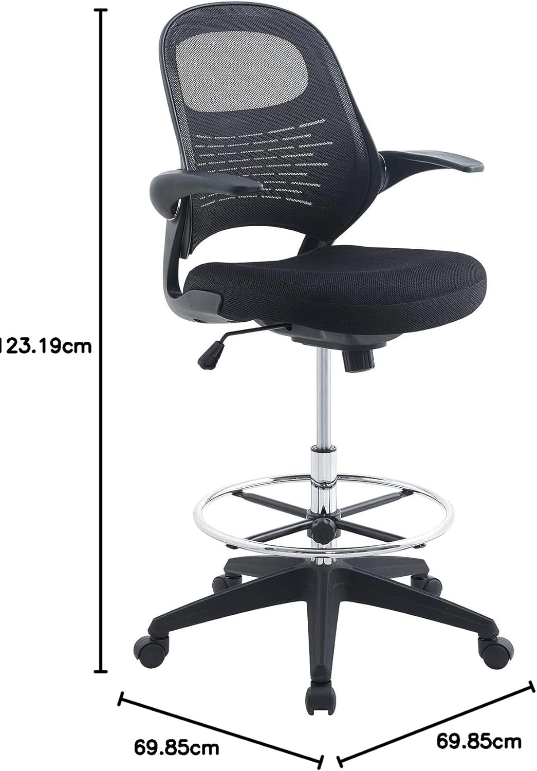 Modway Advance Drafting Stool - Reception Desk Chair - Drafting Table Chair - Flip-Up Arms in Black