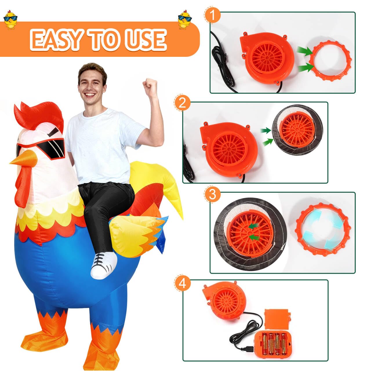MIAOKE Inflatable Costume, Halloween Costumes Adult Inflatable for Men Women Blow up Funny Fancy Dress (Sunglasses Chicken) - Image 3
