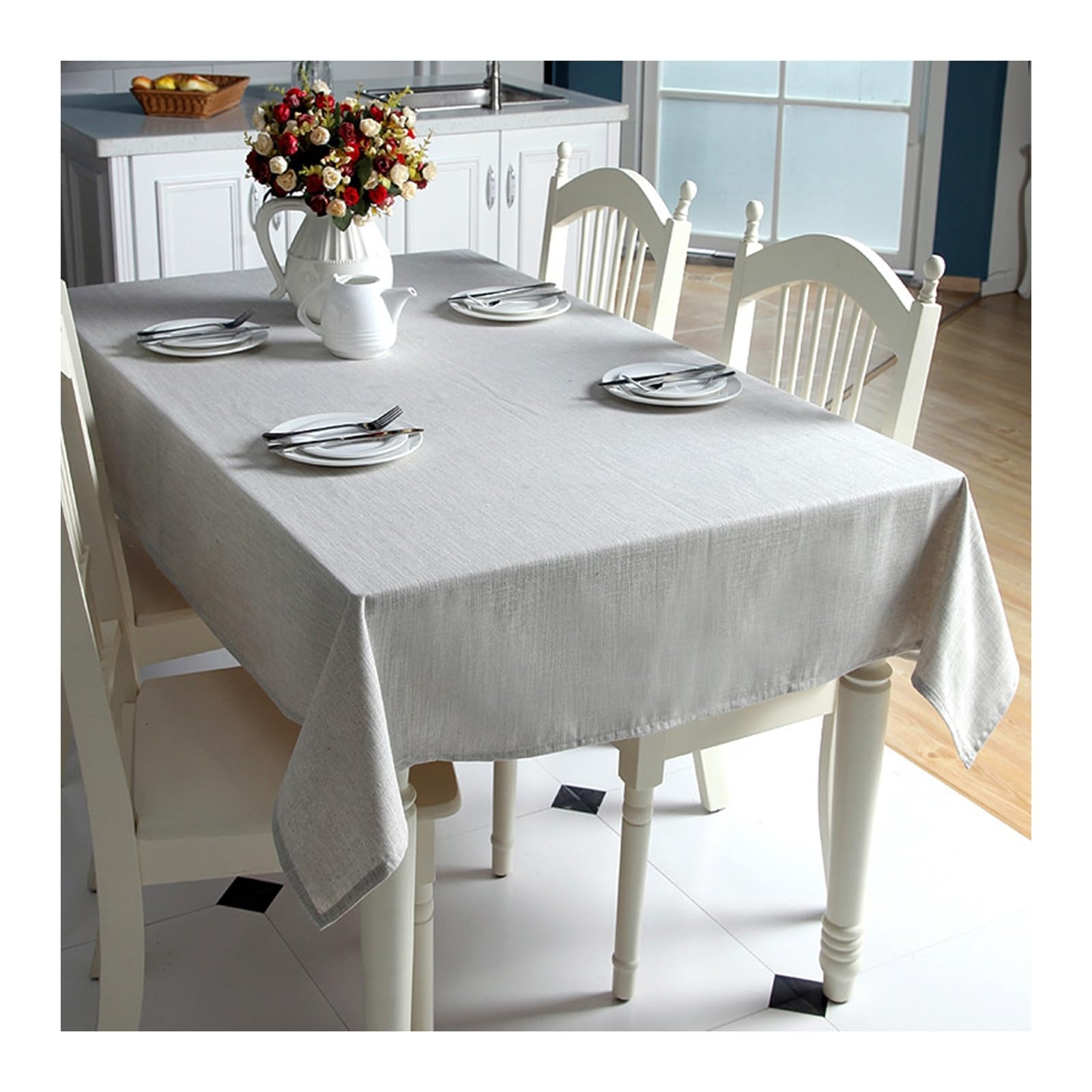 Nappe coton beige gris 140x250 cm pour sublimer vos repas de famille chaleureux