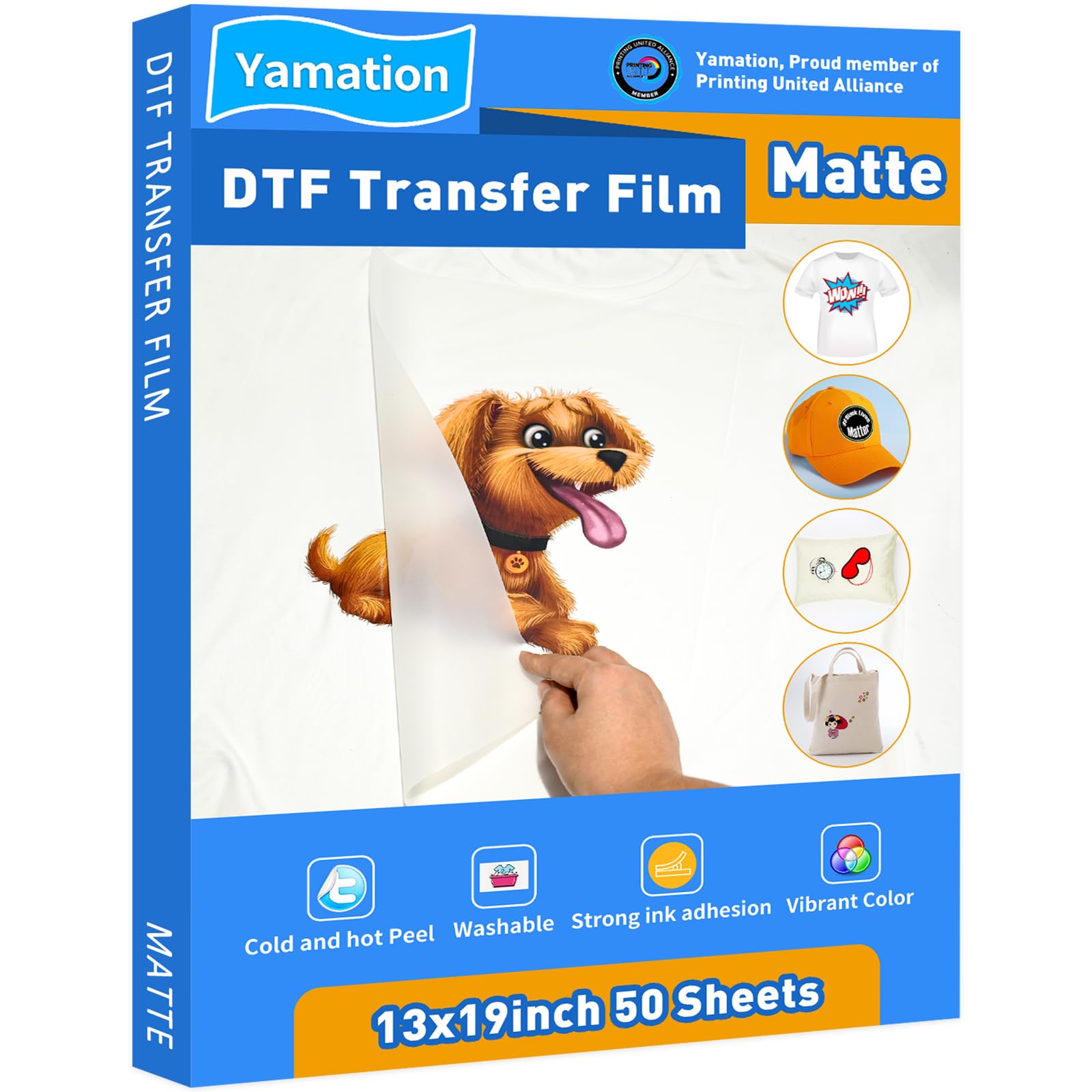 Yamation DTF Transfer Film: 13x19 Inch 50 Sheets Premium Double-Sided Matte Finish PET Transfer Paper Direct to Film Transfer Paper for T-Shirt