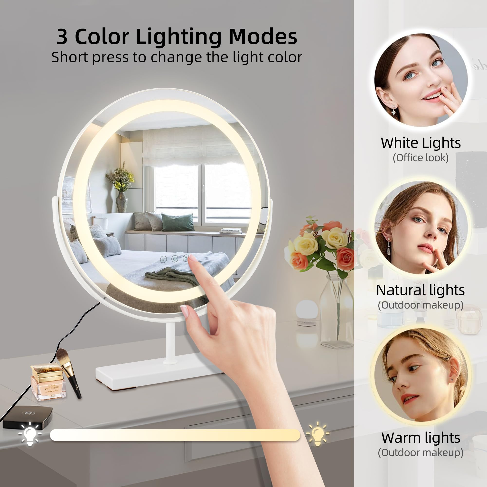 Miroir Maquillage Réglable Miroir Maquillage LED 60cm S'AFIELINA - 3 Températures Couleur - Rotation 360° - Tactile Miroir éclairage Professionnel