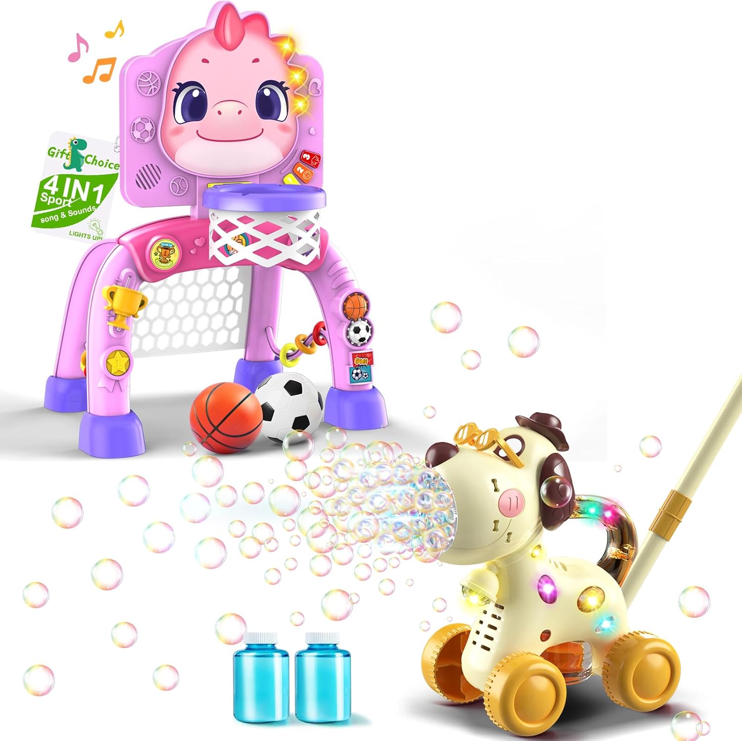 Nicmore Basketball Hoop Toys for Toddlers Bundle with Automatic Bubble Machine for Toddlers