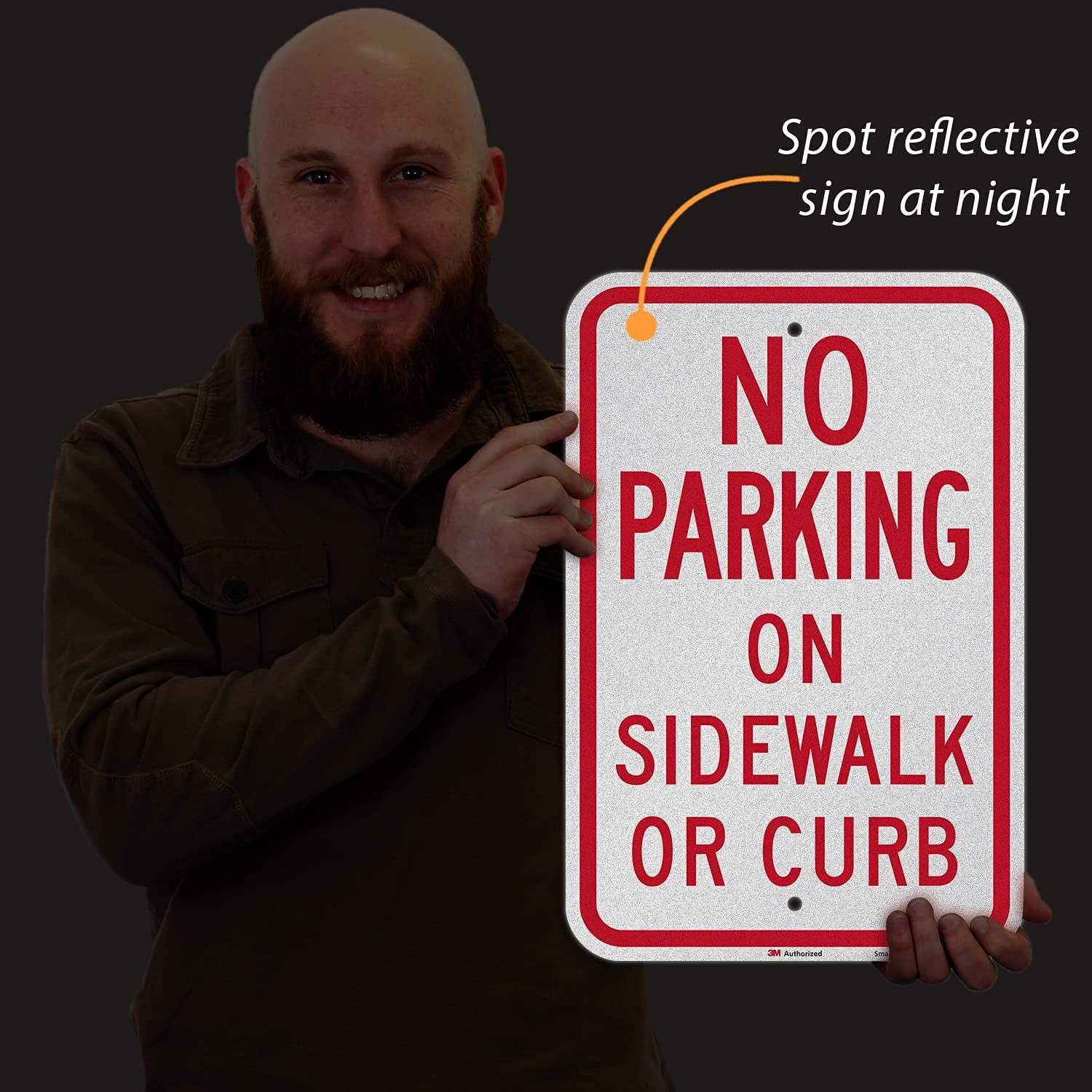 SmartSign 18 x 12 inch “No Parking On Sidewalk Or Curb” Metal Sign, 63 mil Aluminum, 3M Laminated Engineer Grade Reflective Material, Red and White, Made in USA