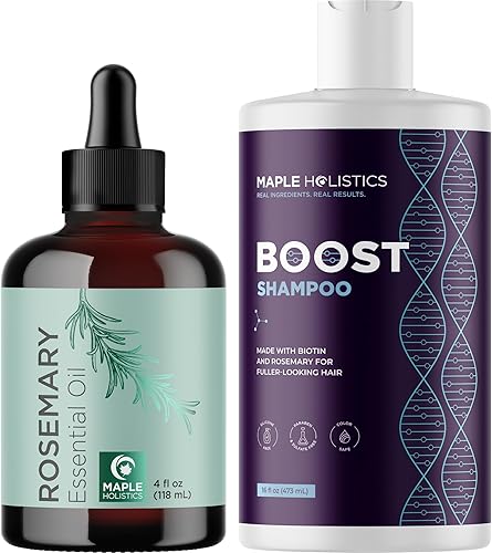 Champú de biotina prémium con aceite esencial de romero, fórmula vegana sin sulfatos para el crecimiento y engrosamiento del cabello seco y dañado,