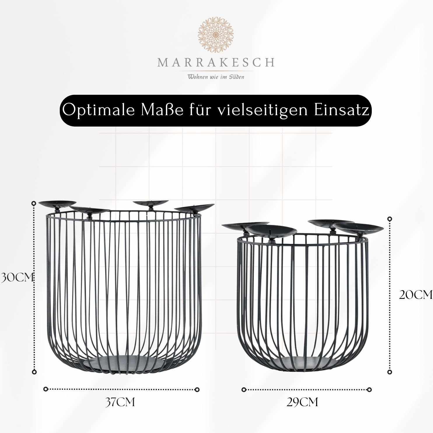 2er Set Moderner Kerzenständer Donato modern aus Metall in Schwarz