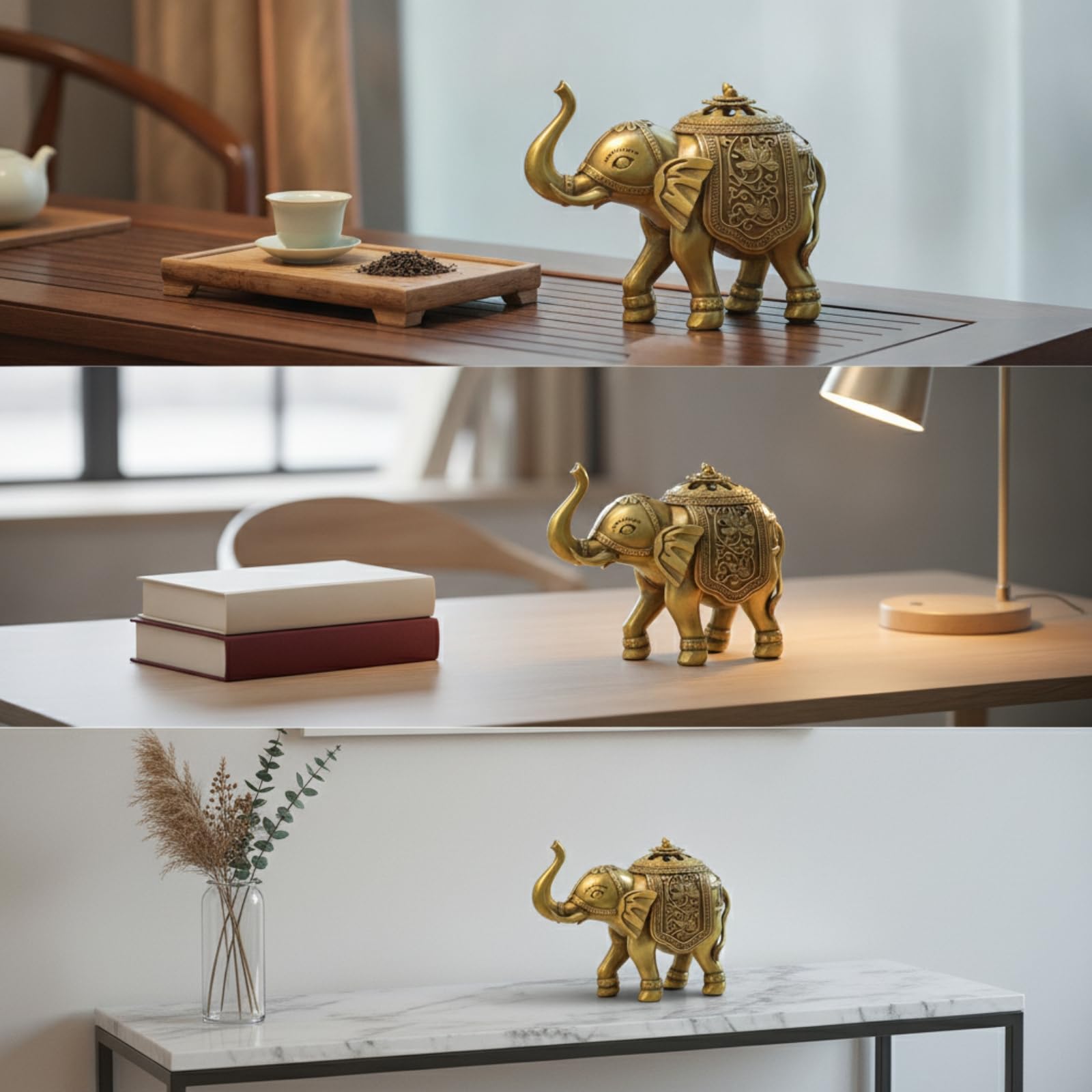 Tore di in Ottone Porta Statua Decorativa Coperchio Rimovibile Stile Antico Pannelli Incisi con Coperchio Adatto per Ufficio Scrivania Salotto Meditazione Relax