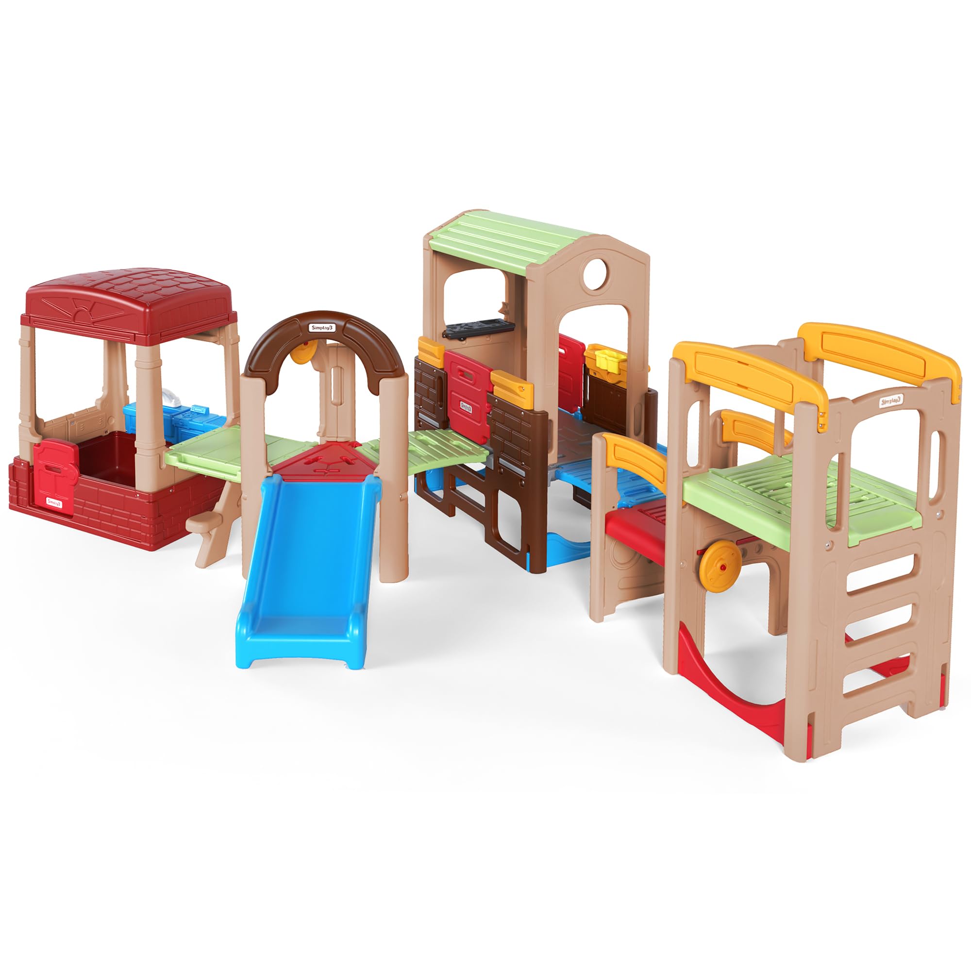 Simplay3 Explorer Kids Modular Playhouse Climber Set - Huge Activity Outdoor Playset for Children 18 mos to 6 yrs with Toddler Slides and Kitchens