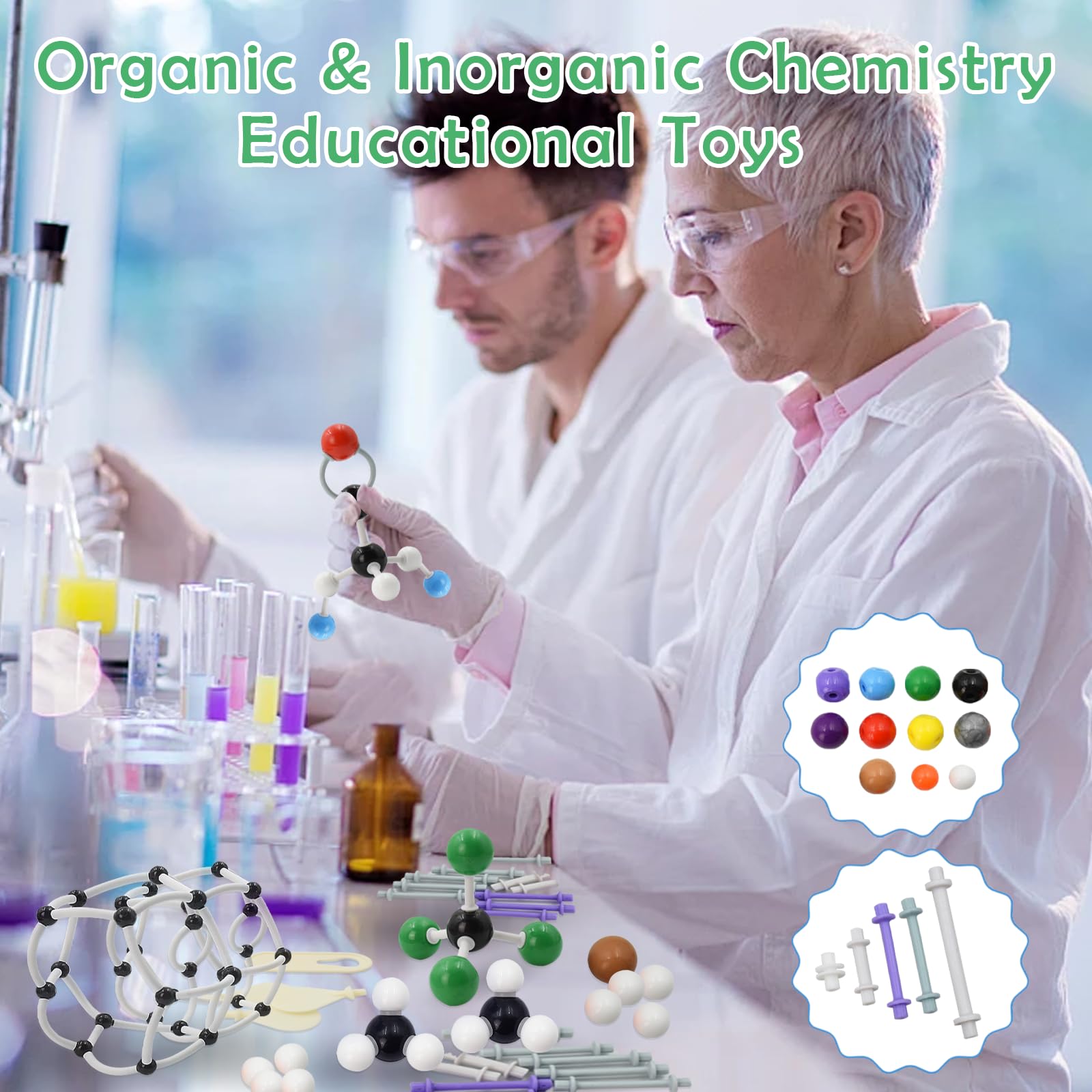 Surplex 444Pcs Chemistry Molecular Model Kit, Inorganic & Organic Structure Building Atom Links Educational Toys Teaching Learning Set for Teachers Students Scientists Chemistry Class - Image 3