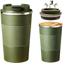 Travel Mug, Insulated Coffee Cup with Leakproof Lid, Reusable Coffee Cups Travel Cup, Stainless Steel thermaol Mug for Hot Cold Drinks Green 380ml