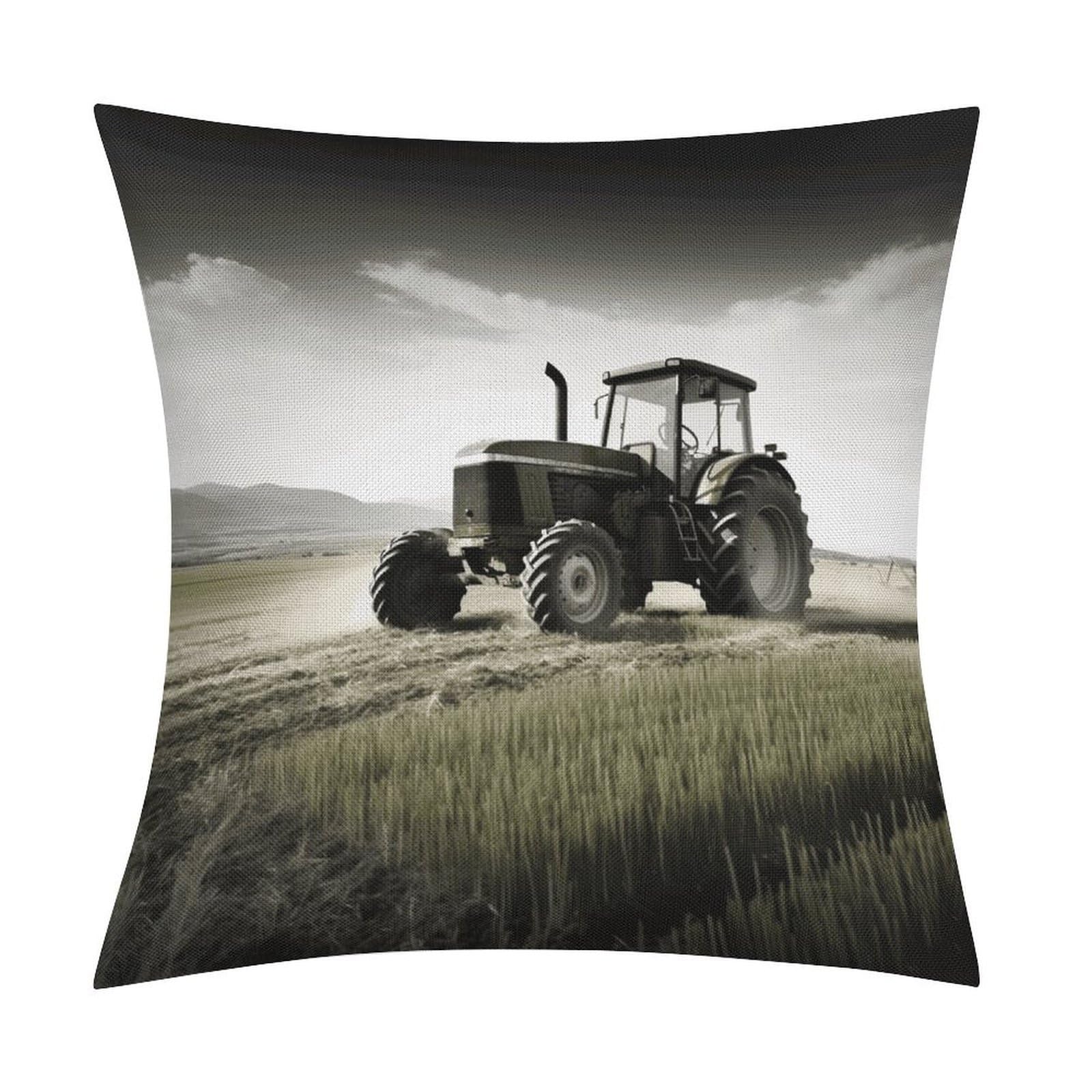 JTREHY Tractor Agriculture Tranquil Throw Pillow Covers Farmhouse Pillow Cover Standard Pillow Shams Decorative Square Pillowcases Soft Pillow Cases Wrinkle Fade Resistant for Couch Home 18x18 Inch