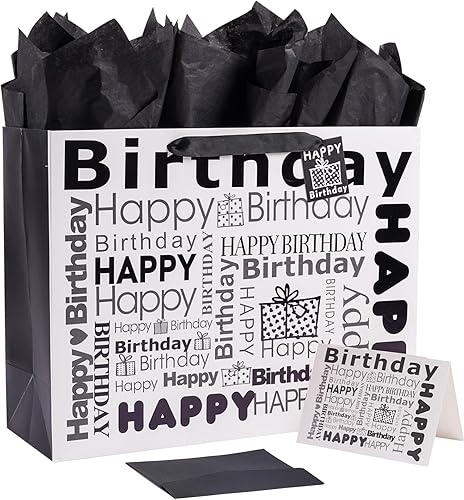 JWSCYSY Bolsa de regalo extra grande de 16 pulgadas con papel de seda y tarjeta, bolsa de regalo de feliz cumpleaños para hombres y mujeres, 16 x