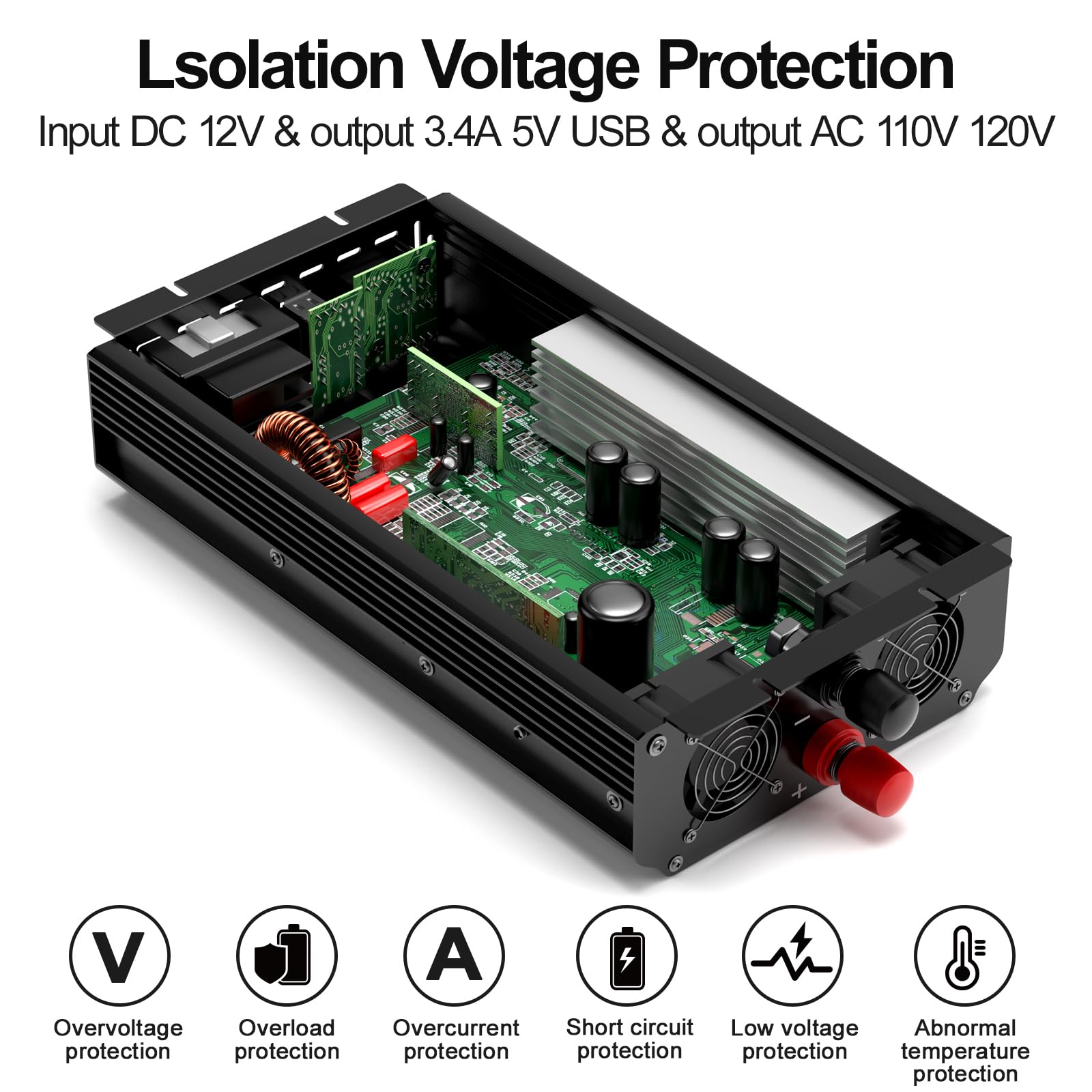 Leistungswandler 3000W DC 12V auf AC 110V 120V Maximale Leistung 6000W mit 2AC Ausgängen und USB 2.4 Port, LCD Anzeige Auto Wechselrichter für Outdoor Aktivit ten