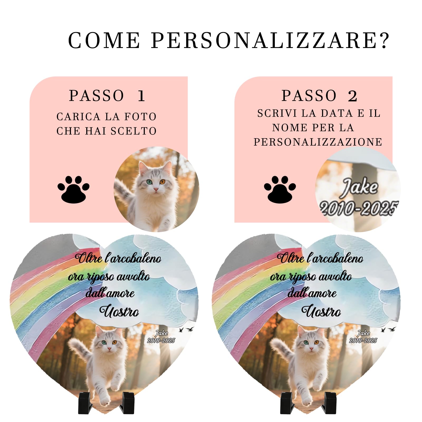 Targa Commemorativa per Gatti con Foto Pietra Tombale Personalizzata Regalo Condoglianze Perdita Animale Decorazione Giardino Style F