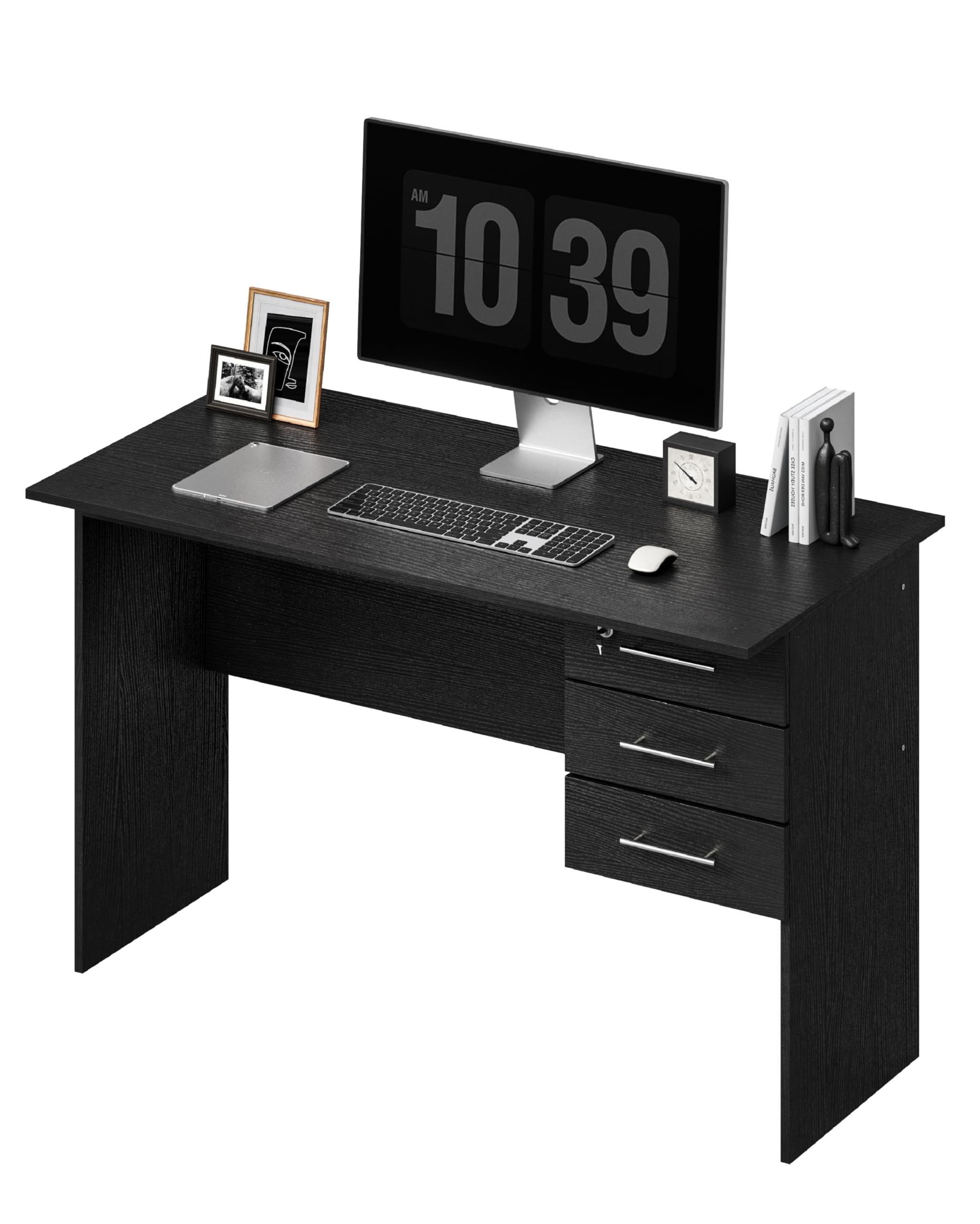 WOLTU Mesa Escritorio con 3 Cajones, 120x60x75cm, Mesa de Ordenador, Mesa de Oficina, Mesa de PC Escritorio, Noir, TS59sz