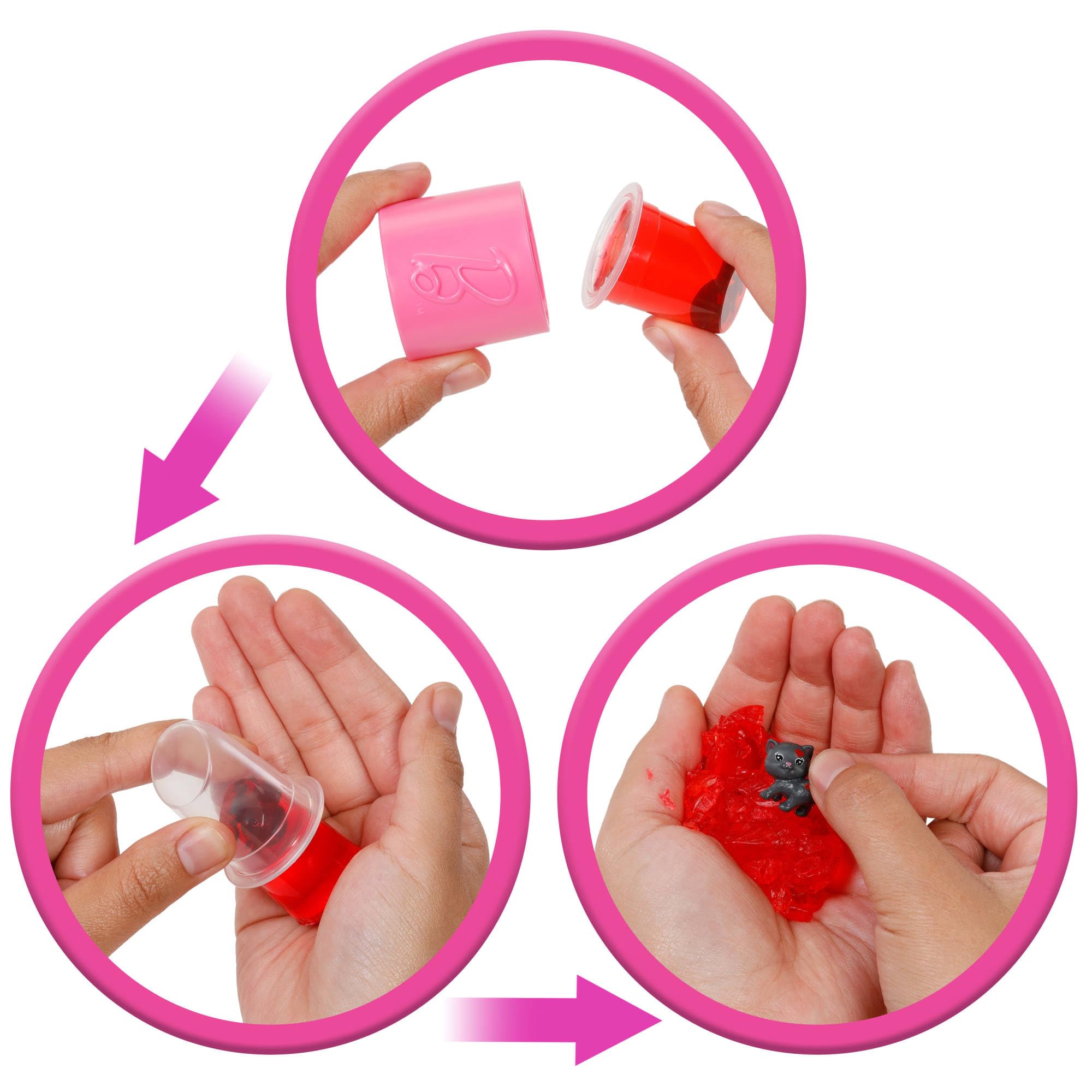 Barbie Party Surprise rossa brillante, bambola serie Festa Glamour con 10 accessori a sorpresa ed effetto cambia colore inclusi, giocattolo per bambini, 3+ anni, JFY68