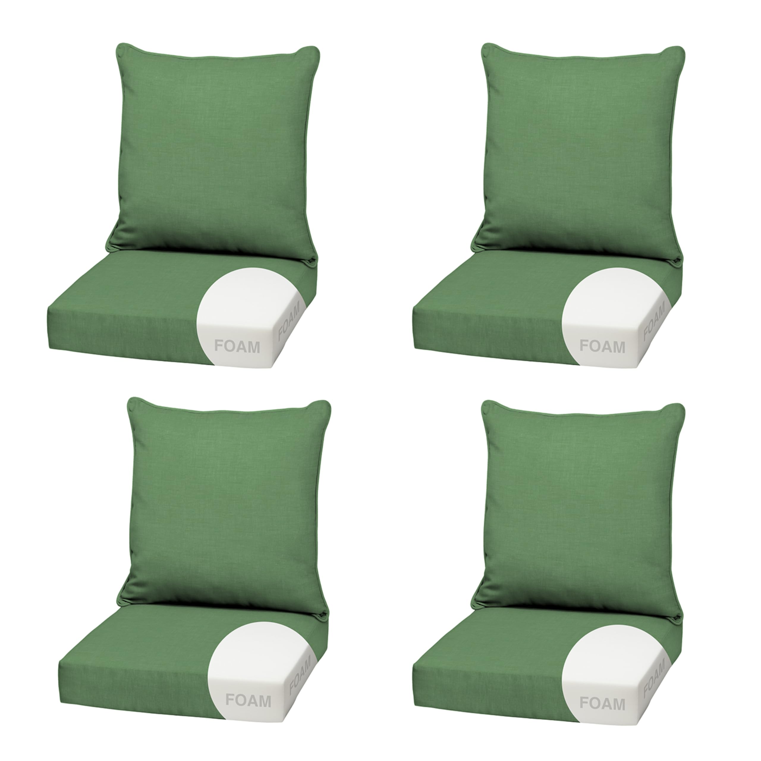 Arden Outdoor Deep Seat Cushion Set, Foam, 4-Pack, 22x24, Moss Green