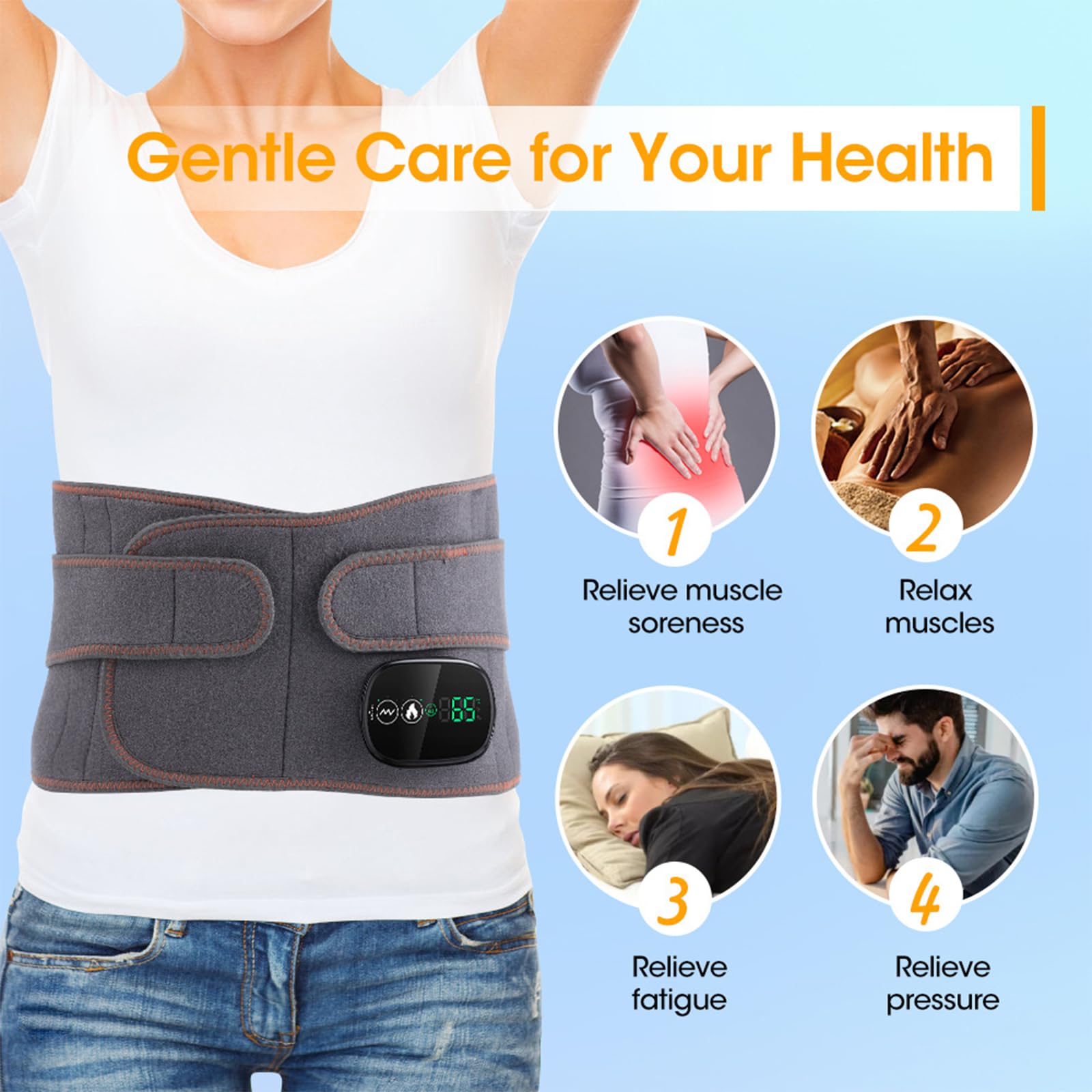 luminabelt - rotlichttherapie-gürtel mit massagefunktion,3 Heiz- & Vibrationsmodi,Touchscreen-Steuerung,Komfortabler Rücken- & Bauchtherapie-Gurt zur Muskelentspannung und Schmerzlinderung ﻿-grey