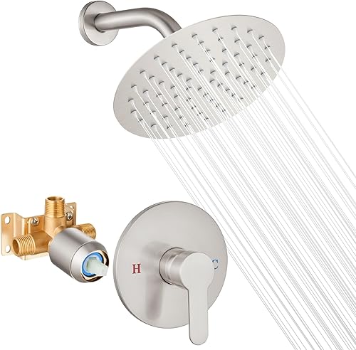 Airuida Juego de grifo de ducha kit de moldura de accesorios de ducha de níquel cepillado sistema de ducha de baño de una sola función cabezal de